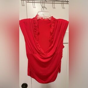 SHEIN Red Lace Trim Draped V-Neck Tank Top